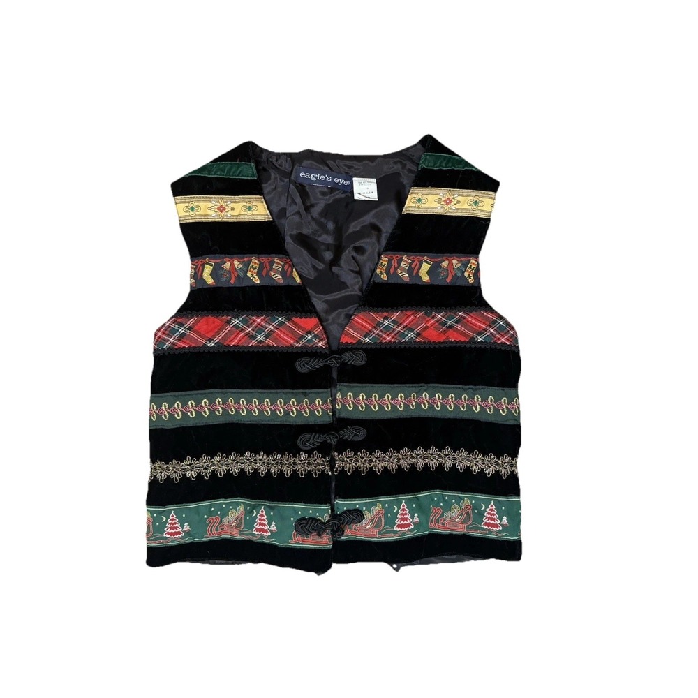 Eagles Eye VTG 80s Christmas Holiday Vest Tie Cinch Back Velvet Women's Size Med